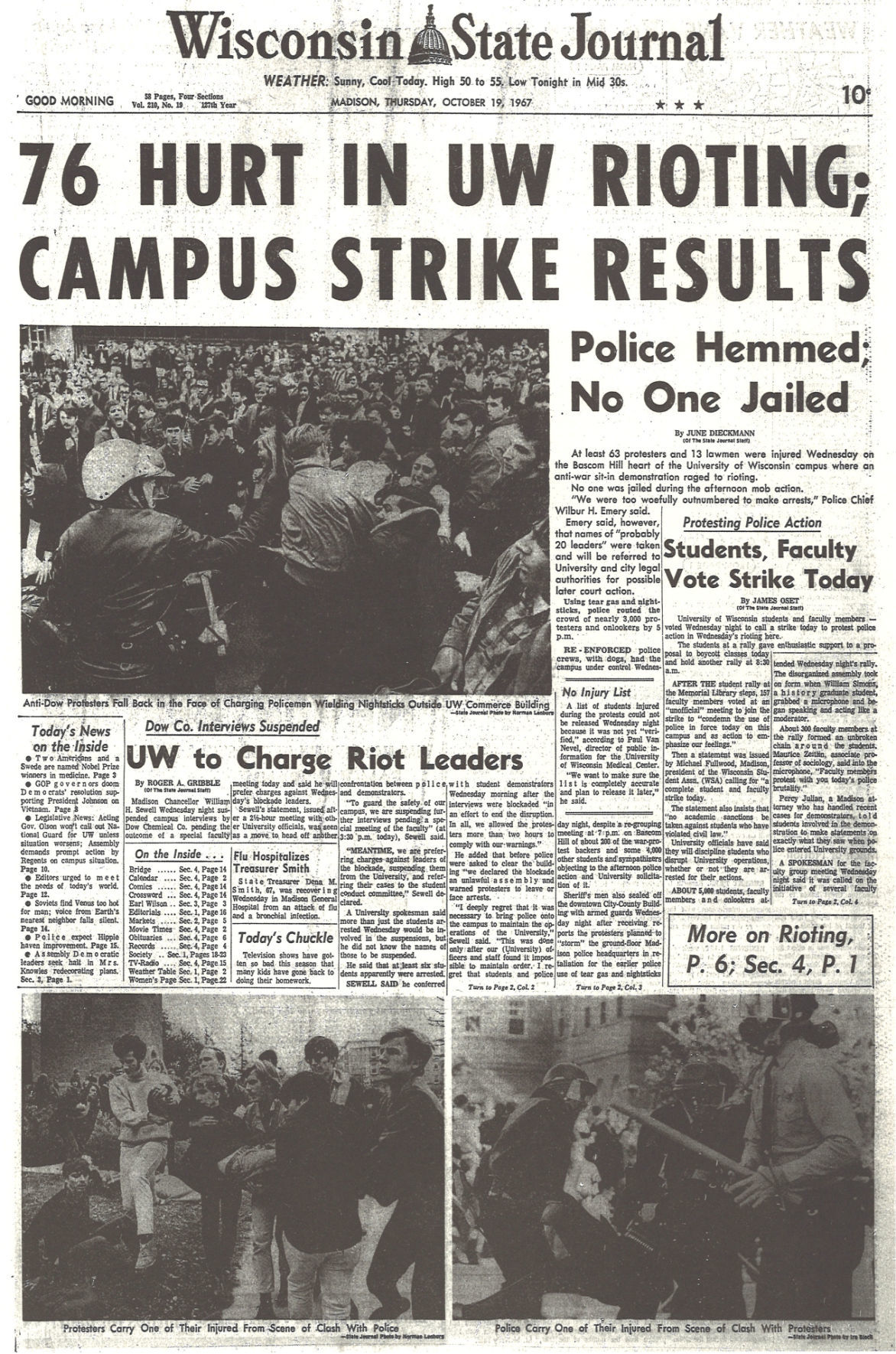 Dow riots on State Journal front page